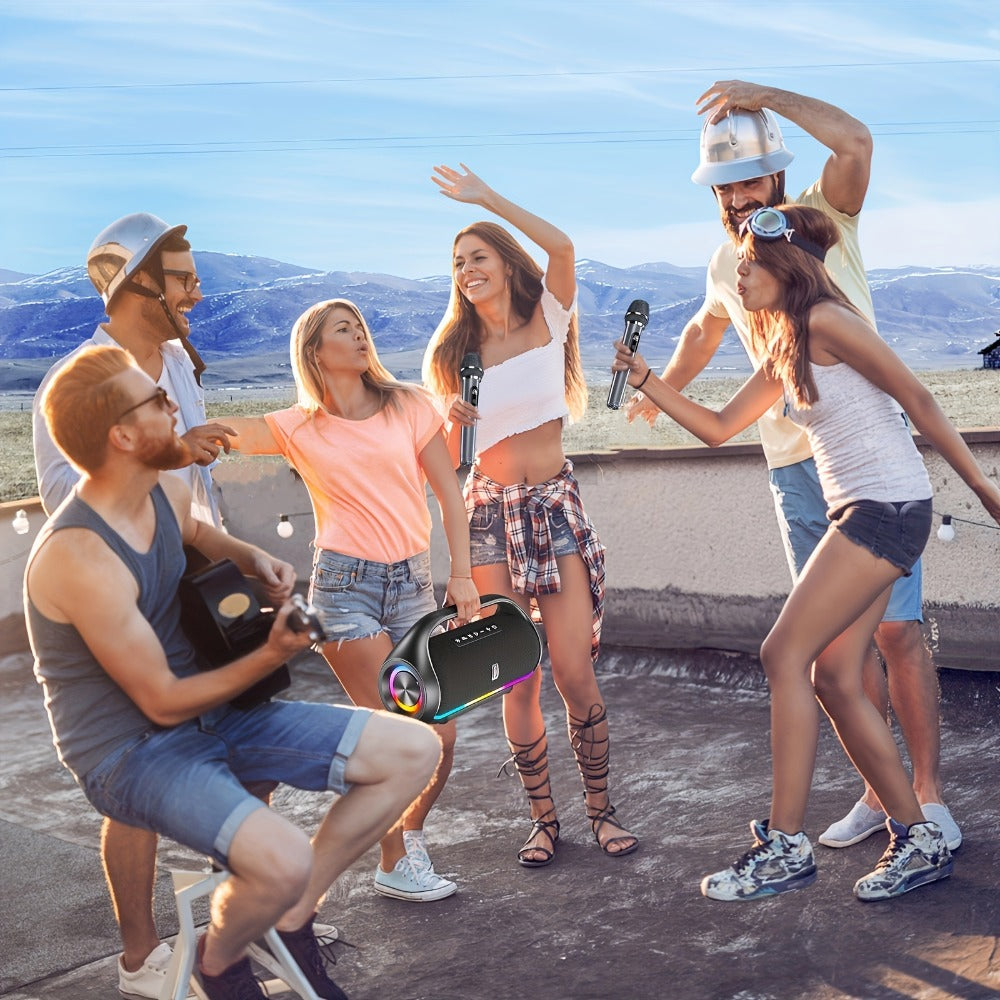 JYX D20 Portable Bluetooth Boombox Speaker with 3D Surround Sound, RGB Disco Lights, Deep Bass Boost