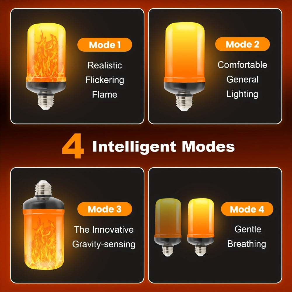 Flame Effect Light Bulb E26 Gravity Flicker 51 LEDs 3W with 4 Modes – Fire Effect Flickering Bulb for Christmas Halloween Indoor Fireplace