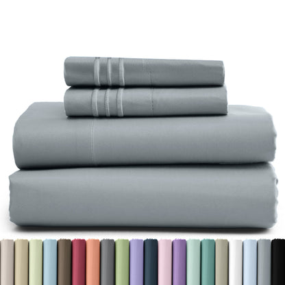 Bed Sheet Set Brushed Microfiber in 3- or 4-Piece Configuration with 16-Inch Pocket and Twenty-Four Colors