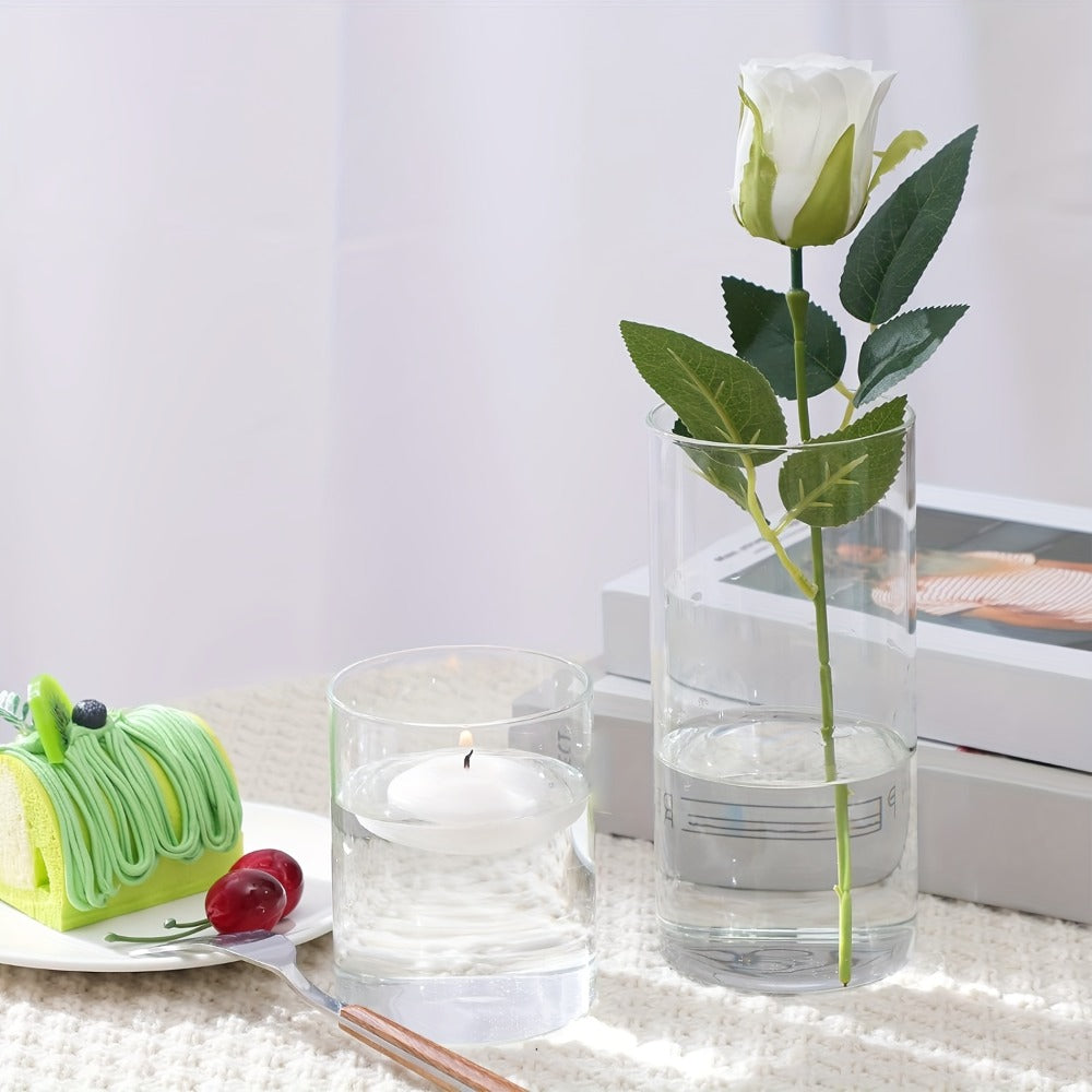 Glass Cylinder Vases Set 12 or 24pcs Clear Tall Flower Vase Candle Holder 4 Sizes for Wedding for Entryways, Bedrooms and Living Spaces