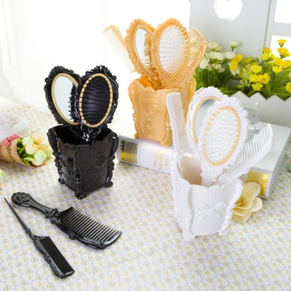 Retro Hair Comb Set with Mirror Scalp Massage Hairbrush Pocket Mirror Vintage Vanity Brush Set for Women Girls Travel Daily Grooming Makeup