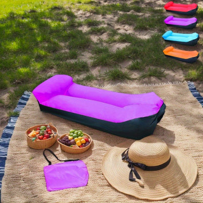 Two-Tone Inflatable Air Lounger with Storage Bag in Red, Blue or Purple with Black Base Options
