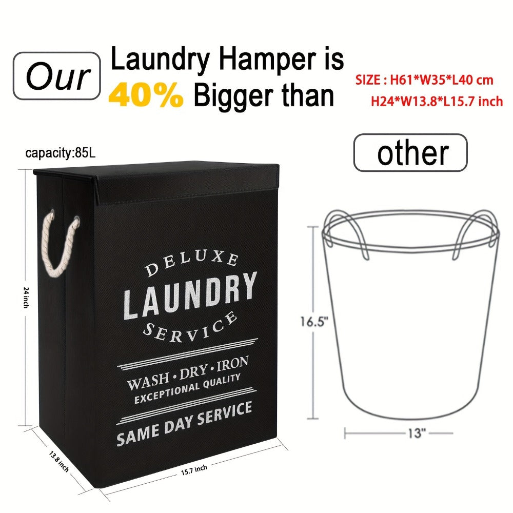 Collapsible Laundry Hamper with Lid – 22.45 Gallon Large Foldable Laundry Basket Bin for Clothes, Bedroom Organizer & Toy Storage – Black