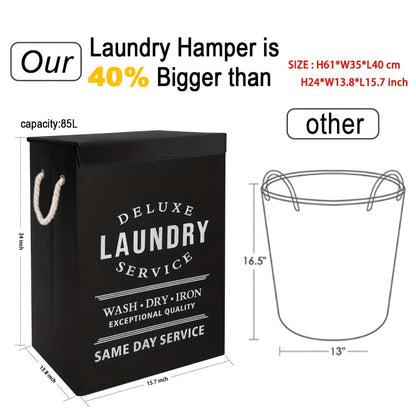 Collapsible Laundry Hamper with Lid – 22.45 Gallon Large Foldable Laundry Basket Bin for Clothes, Bedroom Organizer & Toy Storage – Black