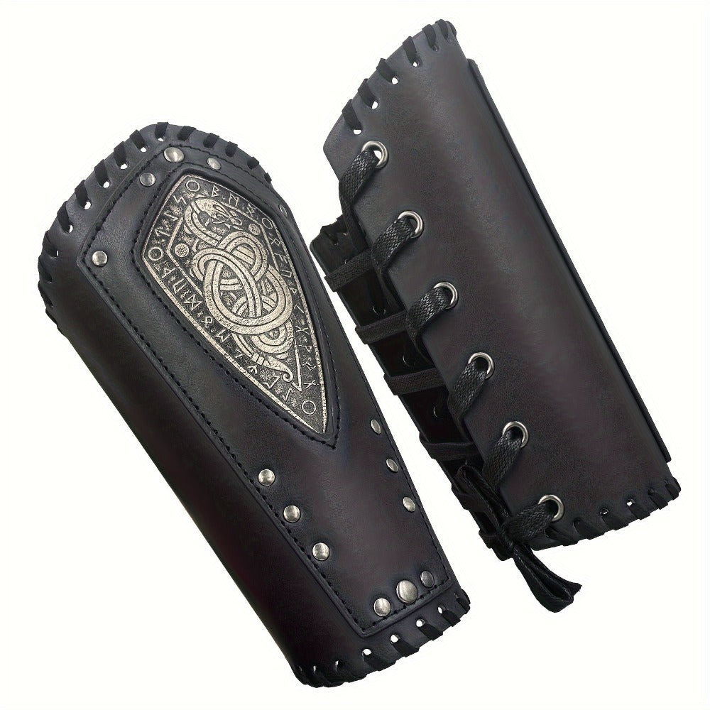Viking Snake Wrist Guards 2-Pack Medieval Norse Leather Bracers, Nordic Retro Cosplay Props for Halloween LARP Renaissance Faire Costume