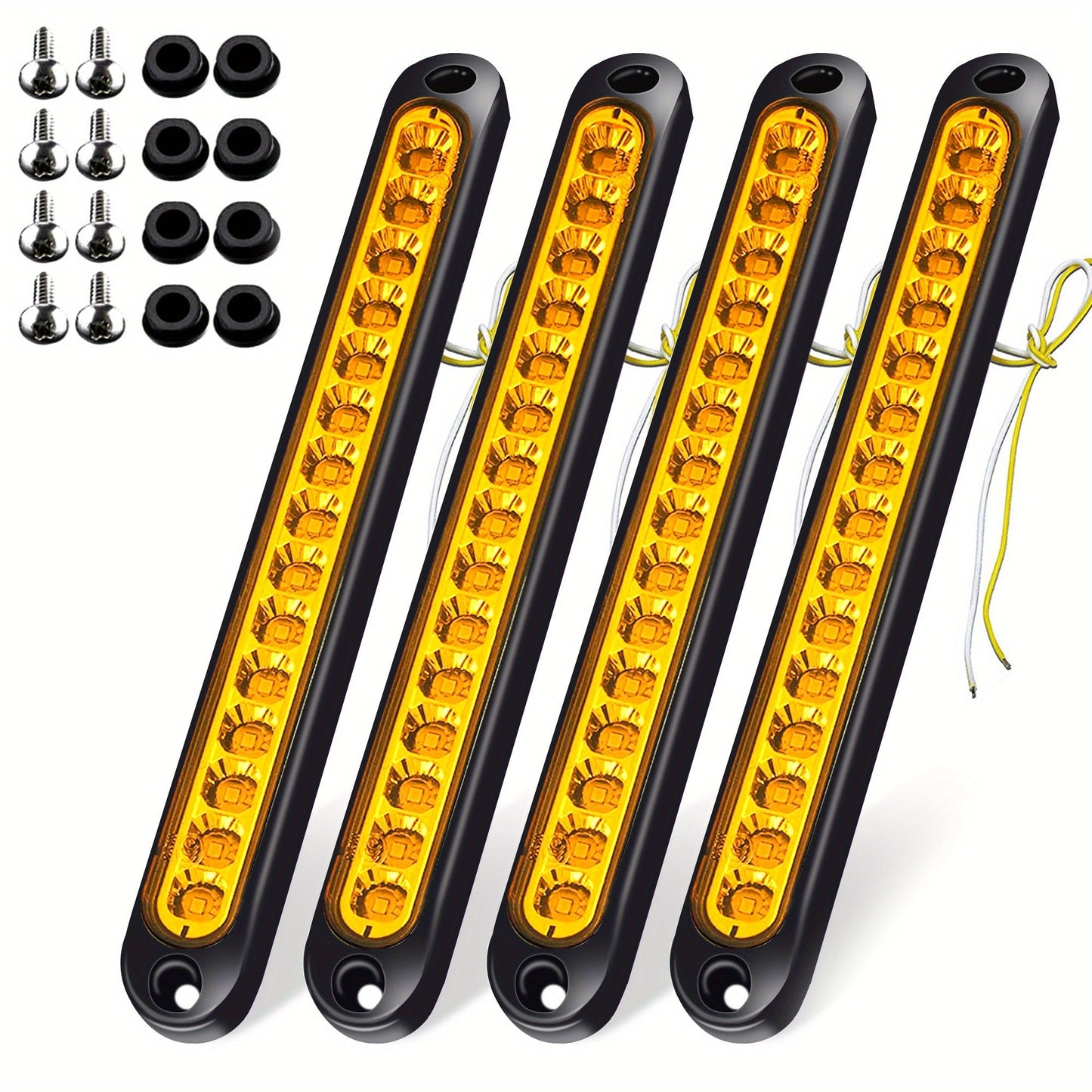 LED Trailer Marker Lights 4-Pack – 15 LED Stop Turn Signal Tail Light Bar for Truck, Semi, Boat Trailer & RV | Amber, Red, White