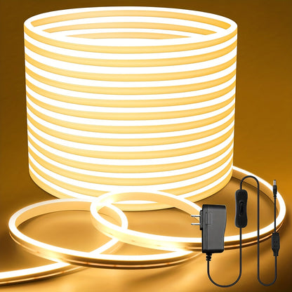 LED Neon Light Strip 32.8ft 10m 1200 LEDs Super Bright, 24V Flexible Neon Strip with Power Adapter & Mounting Clips