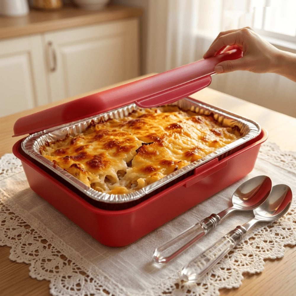 Aluminum Foil Insulated Food Tray Set 2-in-1 Reusable Stand with 2 Disposable Foil Trays for Grilling, Camping and Outdoor Meals