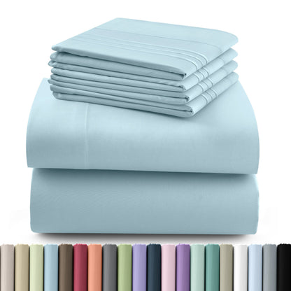 Fitted Sheet Set 6-Piece Brushed Polyester Deep Pocket Bed Sheets 20 Colors Hotel Luxury Bedding with Embroidered Pillowcases