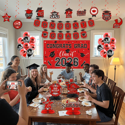 Class of 2026 Graduation Decoration Set with Letter Banner, Hanging Pieces and Six Color Options
