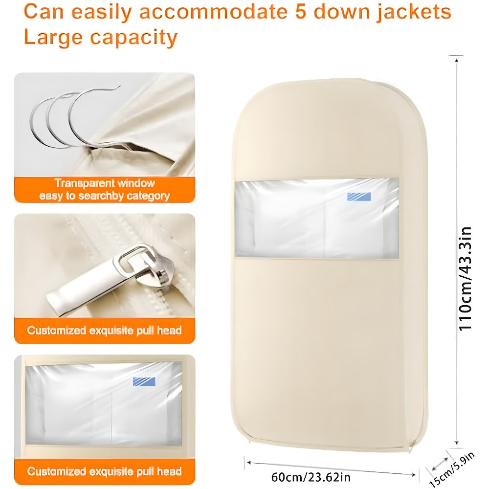 Garment Storage Organizer Bag with Compression Zipper in 35.43 or 43.31 Inch Beige Options