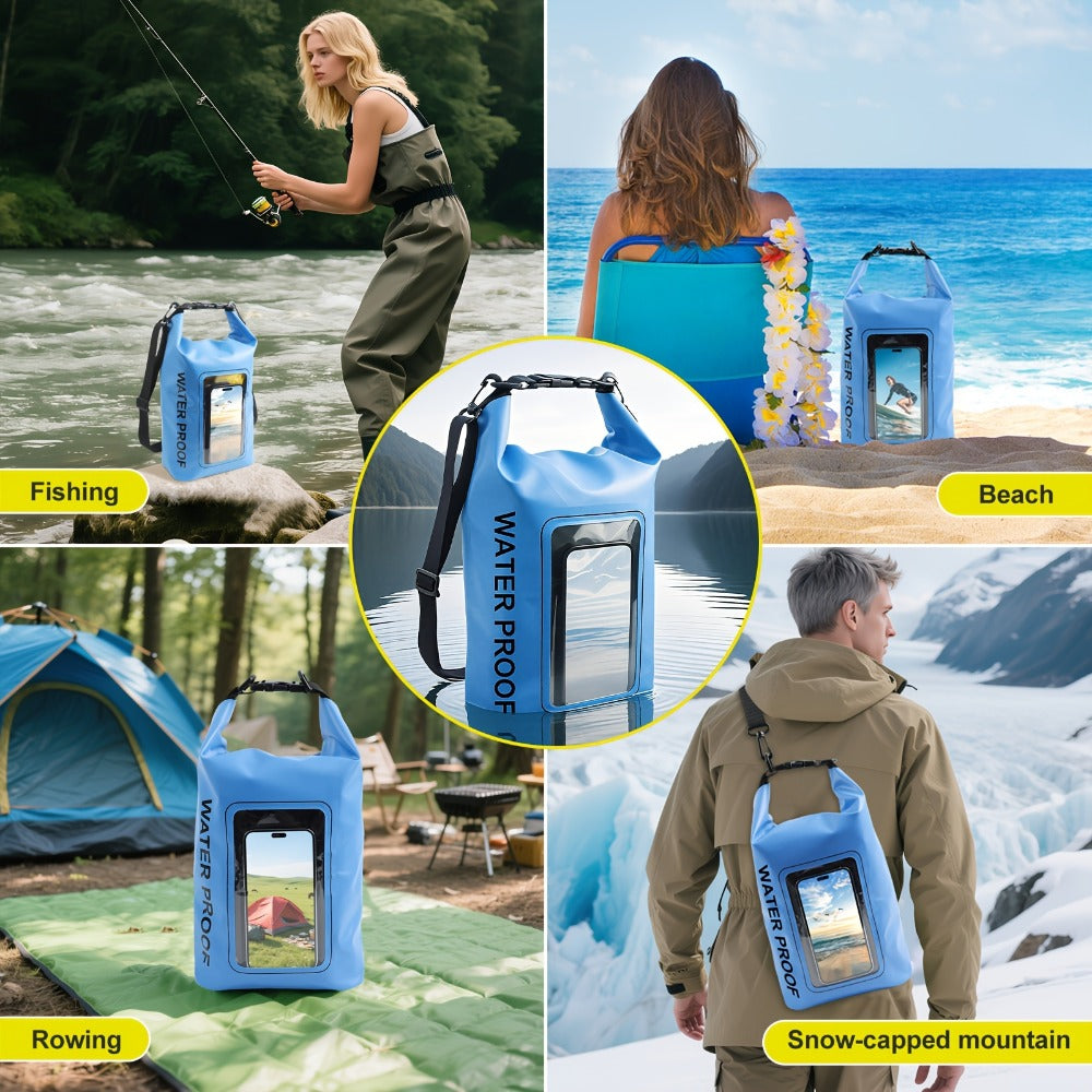 Dry Bag Backpack with Touchscreen Phone Window & Roll Top Closure, Dry Storage Bag for Men Women