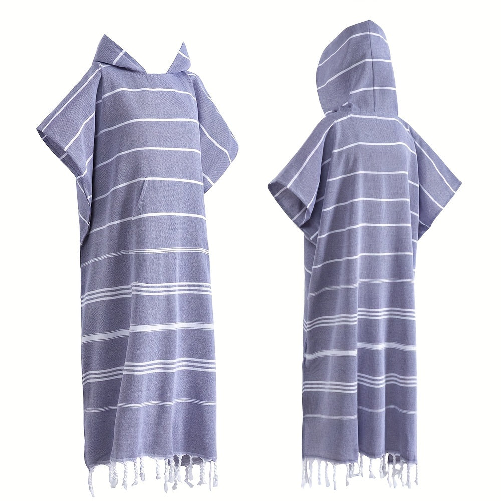 Hooded Beach Poncho Turkish Cotton Sandproof - Wearable Surf Changing Towel Thin Bathrobe, S & L