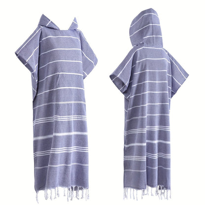 Hooded Beach Poncho Turkish Cotton Sandproof - Wearable Surf Changing Towel Thin Bathrobe, S & L