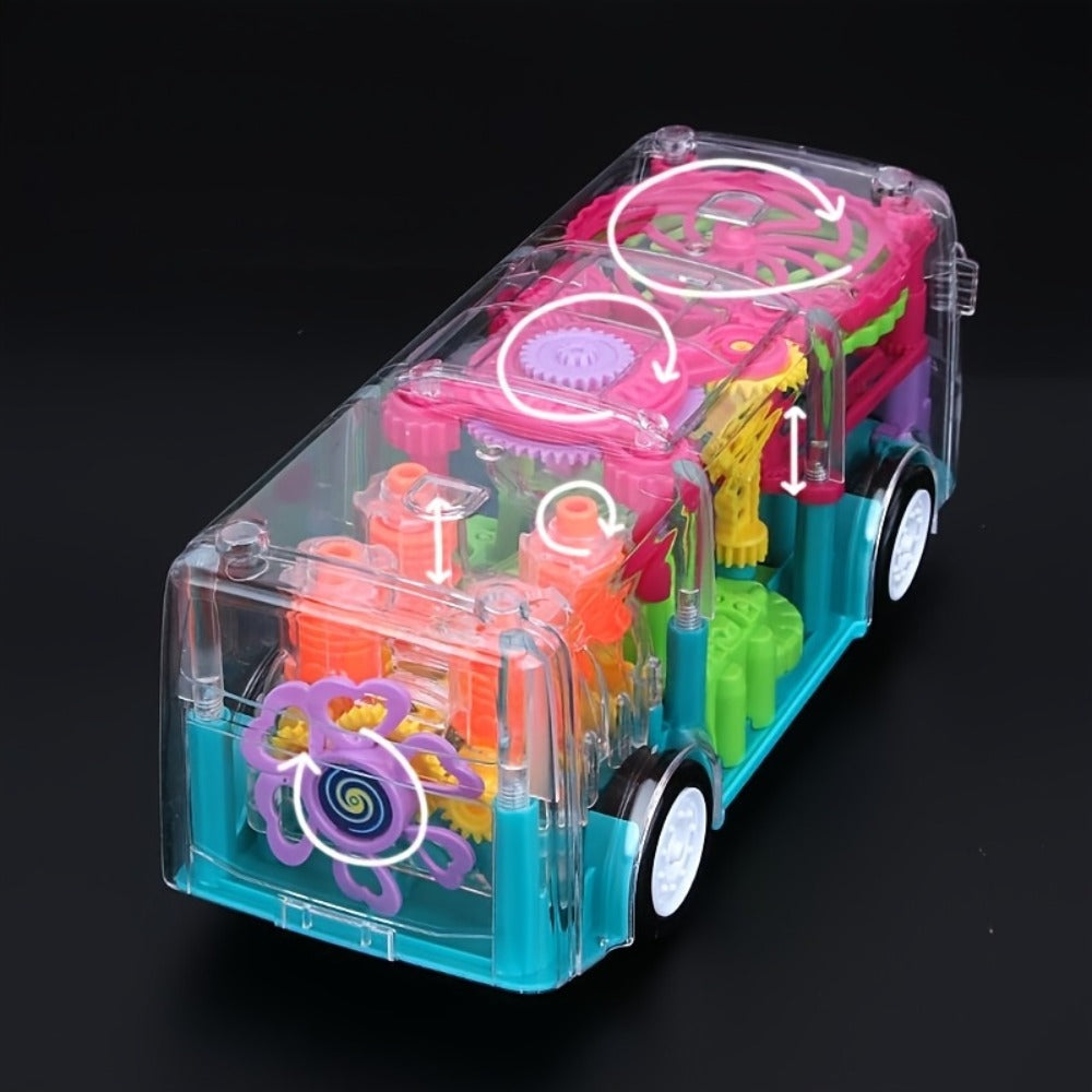 LED Light Up Transparent School Bus Toy with Colorful Flashing Lights, Toddler Toy for Boys & Girls Ages 2+