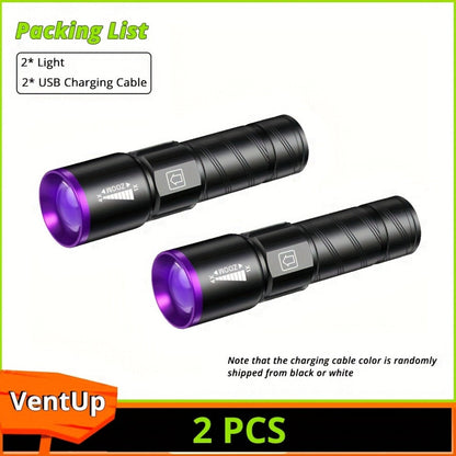 UV Blacklight 2 Pack Rechargeable Portable, Adjustable Brightness & Zoom Ultraviolet Lamp for Home and Salon Manicures
