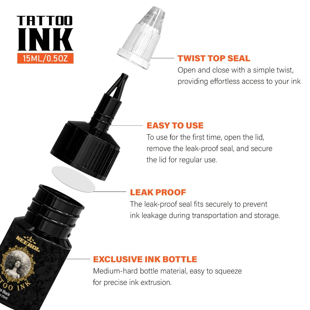 Tattoo Ink 14- or 21-Color Set with 0.5oz 15ml Bottles and Two Palette Choices for Color Selection