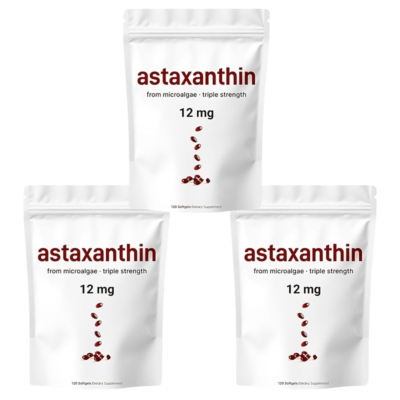 Astaxanthin 12mg Softgels 3-Pack 120ct 4-Month Supply for Bath Time, Home Spa and Personal Care