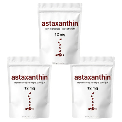 Astaxanthin 12mg Softgels 3-Pack 120ct 4-Month Supply for Bath Time, Home Spa and Personal Care