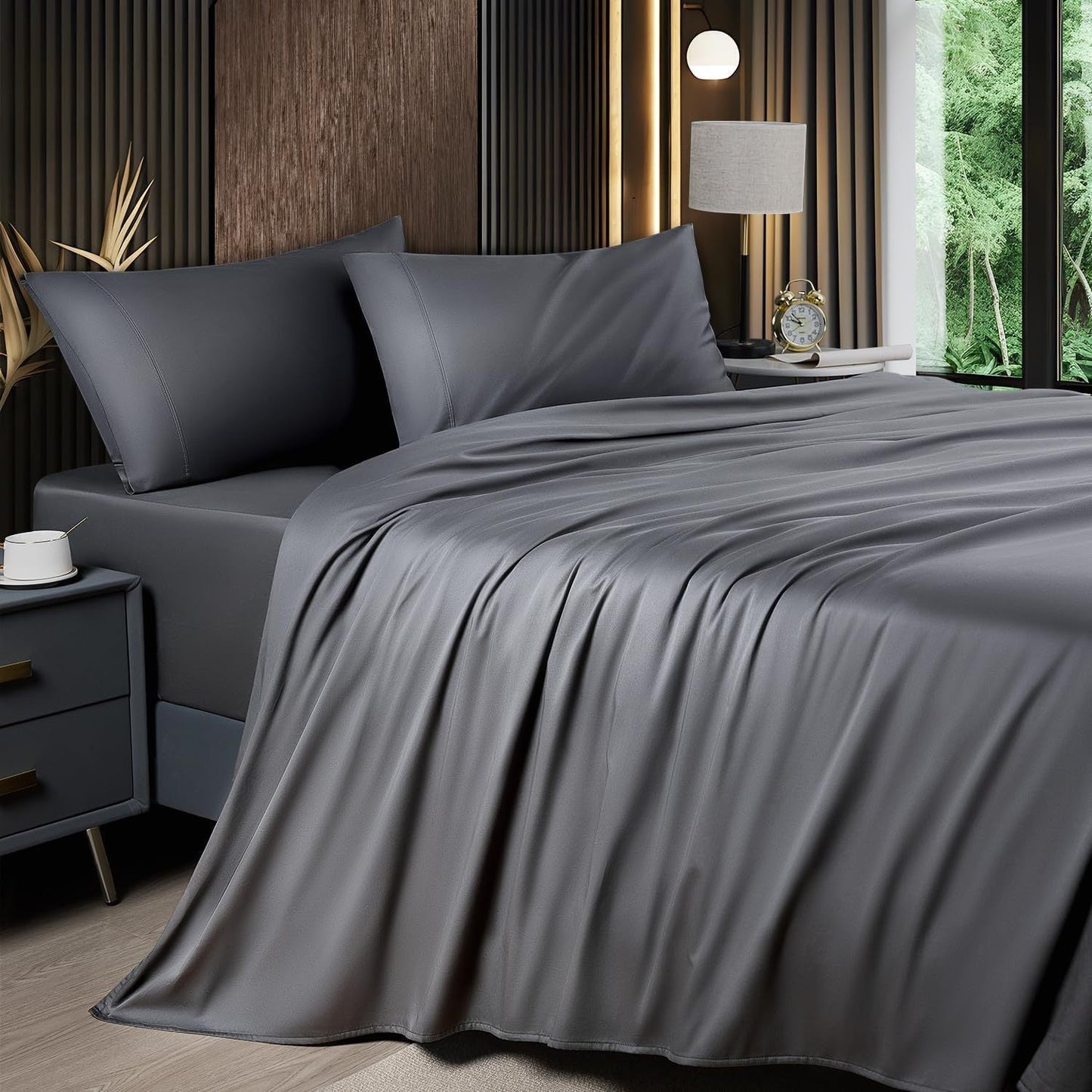 Bed Sheet Set 4-Piece 2200TC Bamboo Blend with Four Bed Sizes and Eleven Solid Color Options