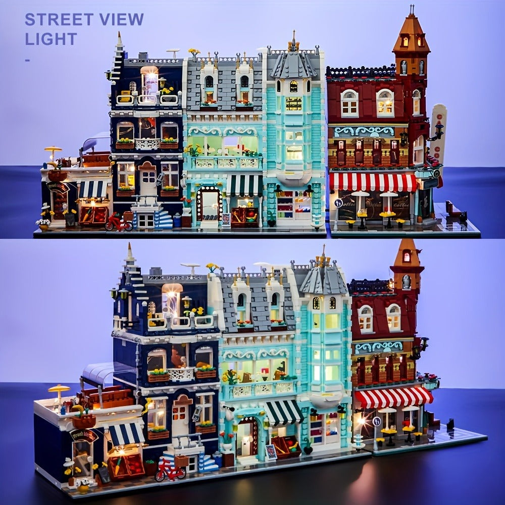 Modular City Building Blocks Set – European Architecture Grocery Store & Market Street, 3-Level Mini Brick Model Kit for Adults & Teens