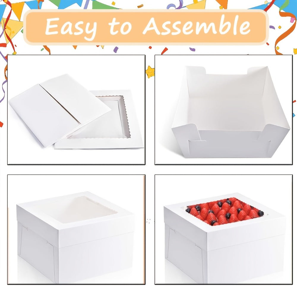 Cake Boxes with Window 12x12x8 Inch - 10 Pack White Lid Disposable Cake Box - Large Bakery for Entryways, Bedrooms and Living Spaces