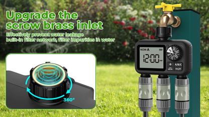 3-Zone Sprinkler Timer with Auto/Manual/Rain Delay Modes, Programmable Garden Hose Irrigation Controller
