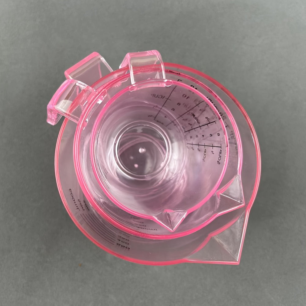 Pink Four-Piece Measuring Set with 150ml, 300ml and 600ml Cups, 20ml Spoon and Multi-Unit Markings