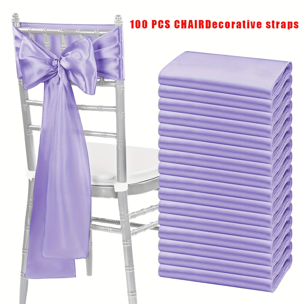 100pcs Satin Chair Sashes Bows for Wedding Banquet Party Event Decoration, 13 Colors, 18×275cm