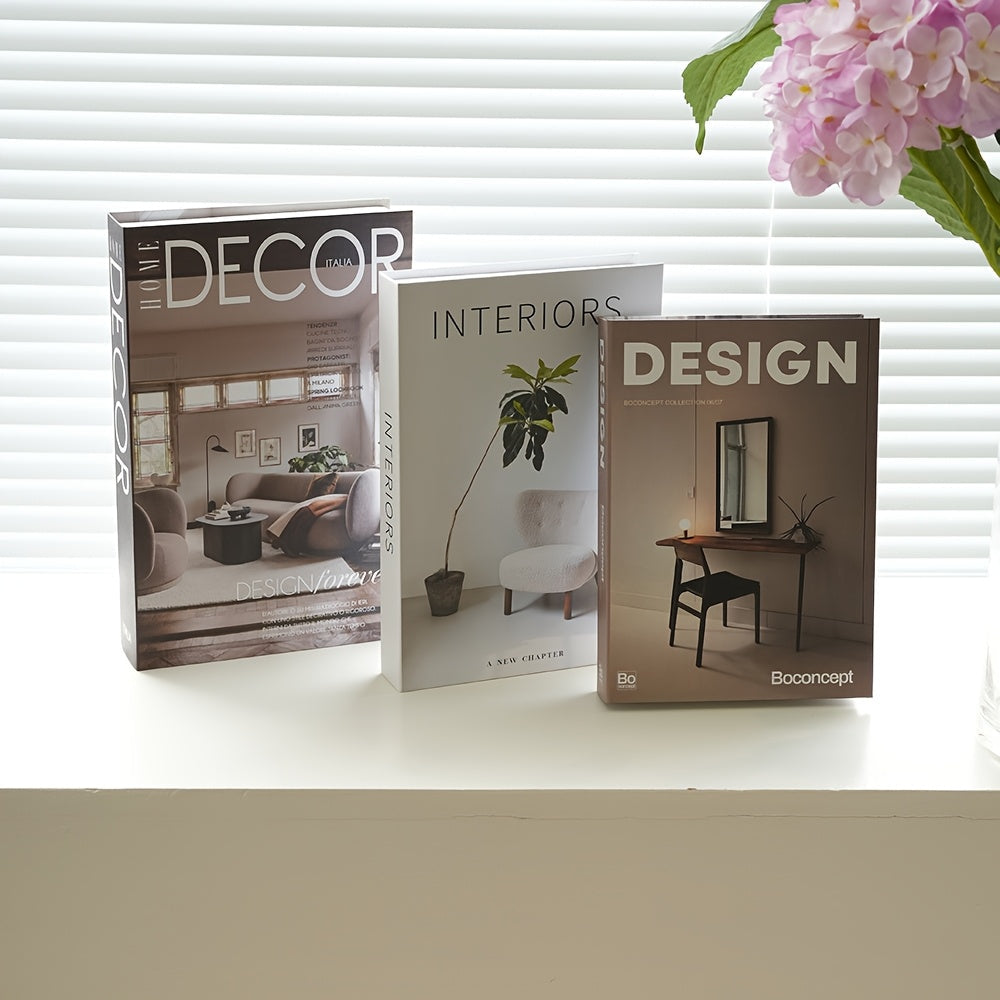 Decorative Fake Books Set of 3 – Nordic Style Stackable Faux Book Decor for Living Room Bookshelf, Coffee Table & Shelf Styling