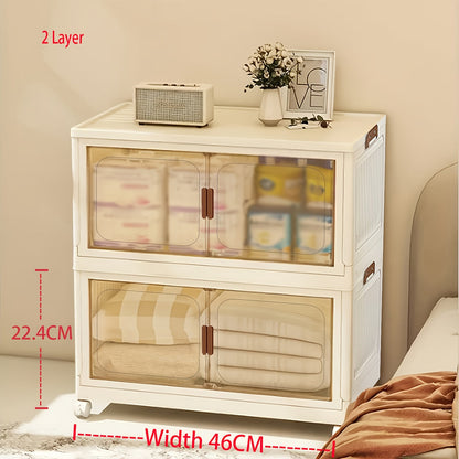 Foldable Storage Cabinet with Door, Multi-Layer Stackable Storage Box for Shoes, Clothes & Books