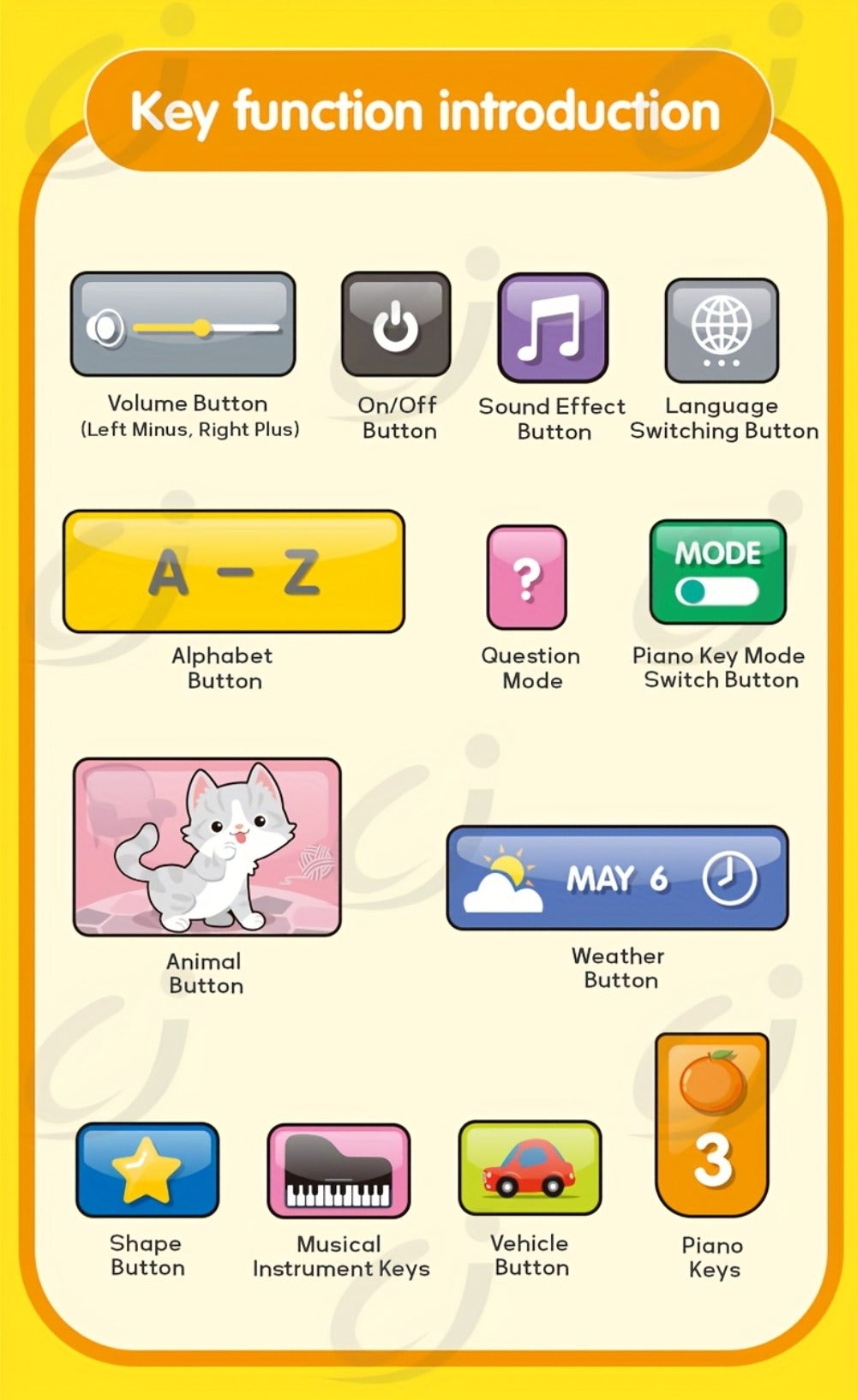 Trilingual Toddler Learning Tablet Toy, 39 Buttons 4 Play Modes Alphabet Numbers Colors Animals Music