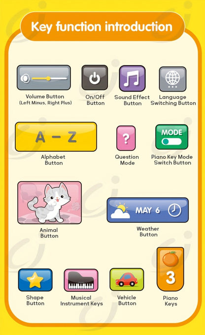Trilingual Toddler Learning Tablet Toy, 39 Buttons 4 Play Modes Alphabet Numbers Colors Animals Music