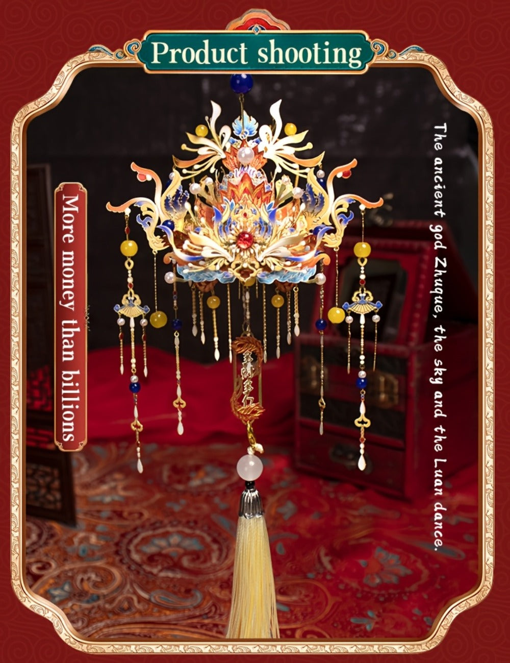 3D Metal Puzzle Phoenix Crown Qingluan – Blue & Gold DIY Assembly with Beads & Tassels, Chinese Mythology Art Collectible
