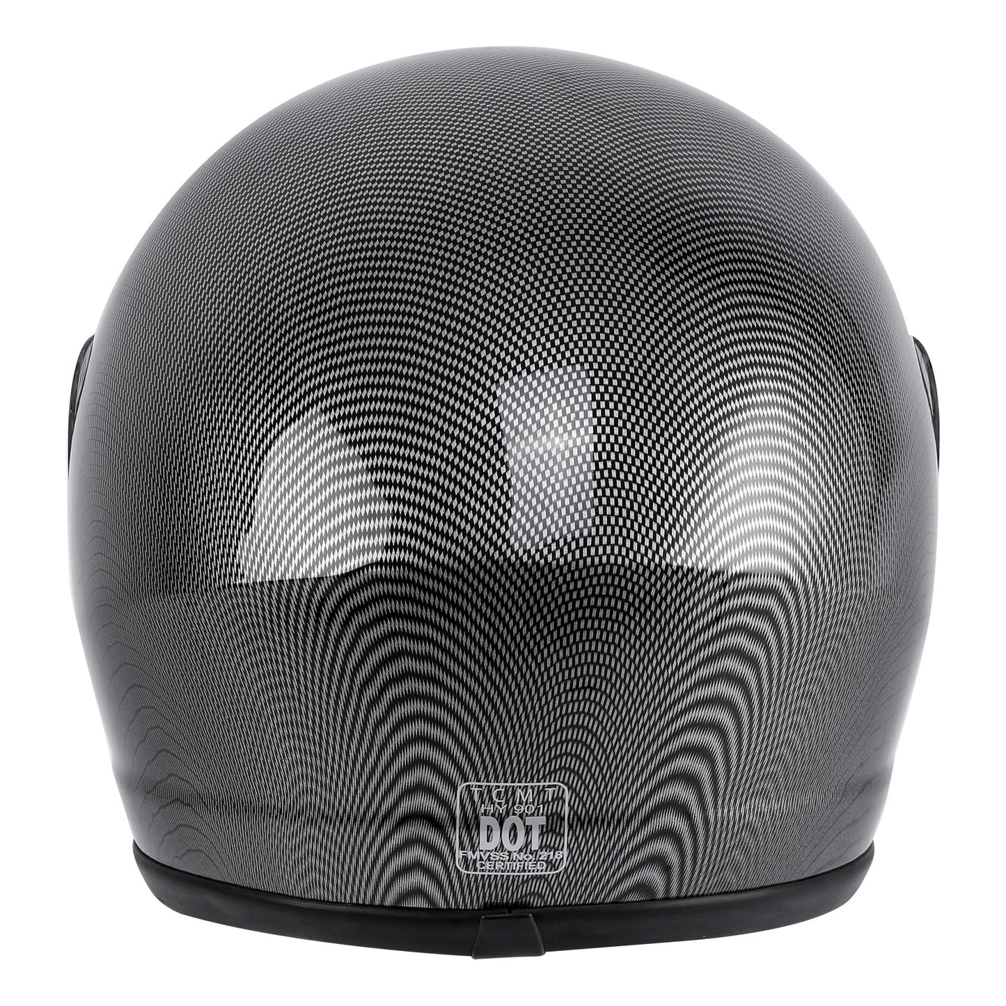 Motorcycle Helmet TCMT Full-Face Black Shell with Clear Shield, S-XL Size Chart, Interior Padding and Rear Vents