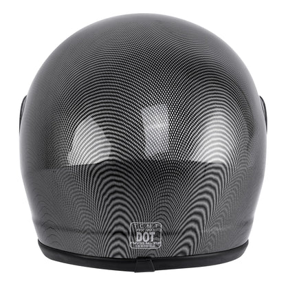 Motorcycle Helmet TCMT Full-Face Black Shell with Clear Shield, S-XL Size Chart, Interior Padding and Rear Vents