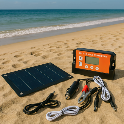 Solar Panel Kit 100W Monocrystalline with Extension Cable, Battery Clip & Charge Controller – 12V/24V for RV, Camper