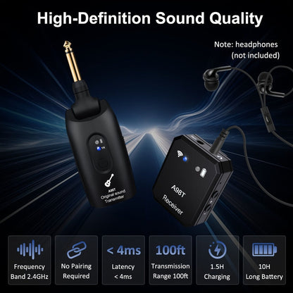 Wireless In-Ear Monitor System 2.4GHz IEM 270° Rotatable Transmitter Auto-Pairing for Bedside Audio, Alarms and Room Entertainment