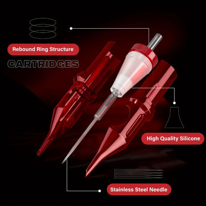 Assorted Tattoo Cartridge Needles Set 20/50pcs - Round Liner Shader Curved Mag Mixed Pack, #10 Bugpin #12 Standard