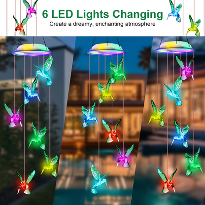 Solar Hummingbird Butterfly Pendant Light 6 LED Color, for Garden, Pathway and Patio Lighting