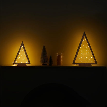Wooden Light-Up Desktop Christmas Trees USB Powered - Mini Lighted Wood Tree Set for Holiday Decoration