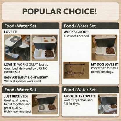 Gravity Dog Feeder & Waterer Set – 2.8L Food Container + 1L Water Tank, Dual Bowl Automatic Feeding Station, No Electricity
