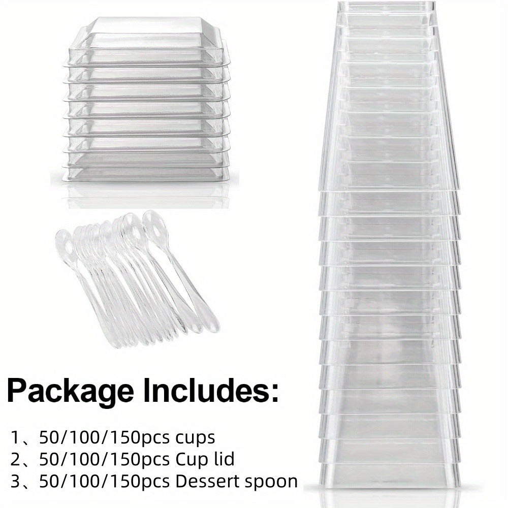 Disposable Dessert Cups with Lids & Spoons, 5oz Plastic Pudding Cups Set, 50/100/150/200 Pack Mini Clear Cups for Parties