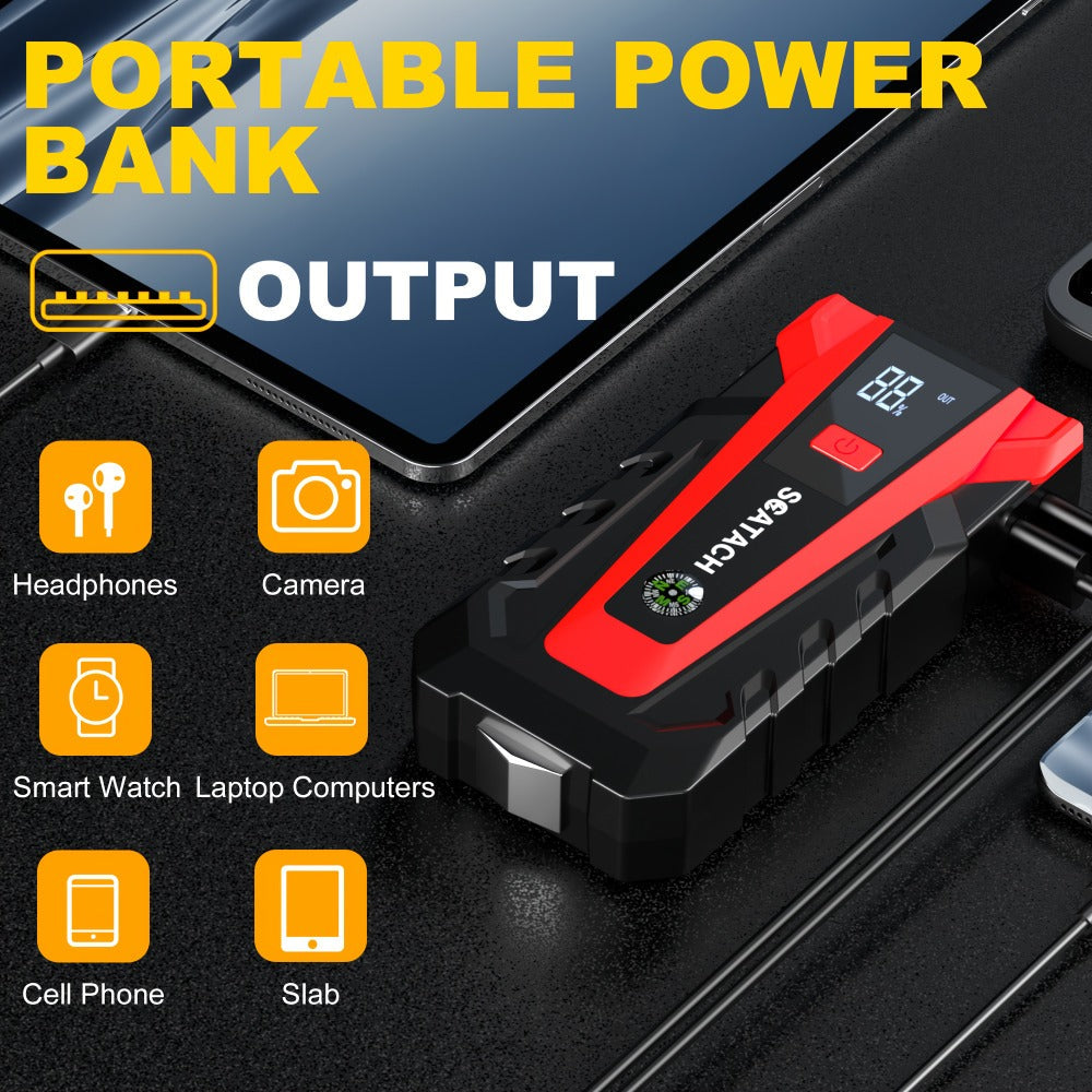 12V Jump Starter with Scatach-011 Base Model or Q27B Start-and-Inflation Package, Digital Display and Clamps