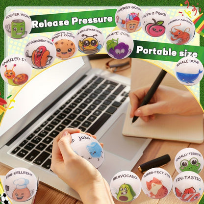 Motivational Animal Squeeze Stress Balls 24 Pack, 1.18 Inch TPU Sensory Balls with Inspirational Quotes
