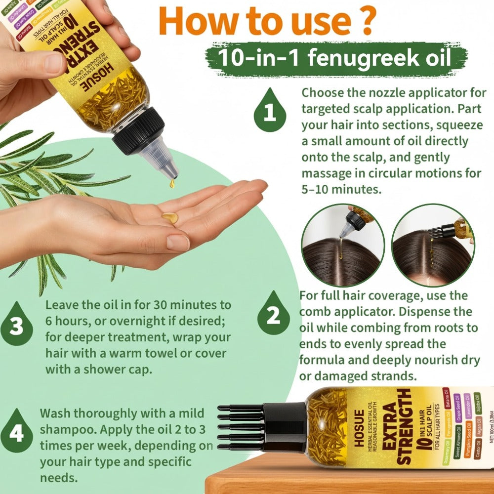 Hair Growth Oil 10-in-1 Botanical Herbal Blend Batana Rosemary Fenugreek Castor Red Onion Ginseng Turmeric Pumpkin Seed Nourishes