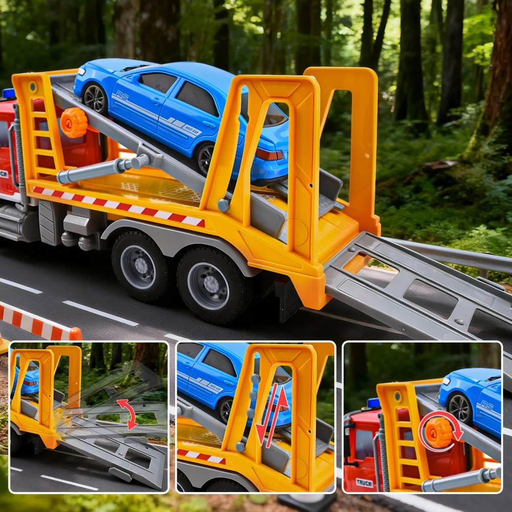 13-Inch Tow Truck Toy with Lights & Sounds, Friction Powered Transport Crane Truck for Boys Ages 3 4 5 6