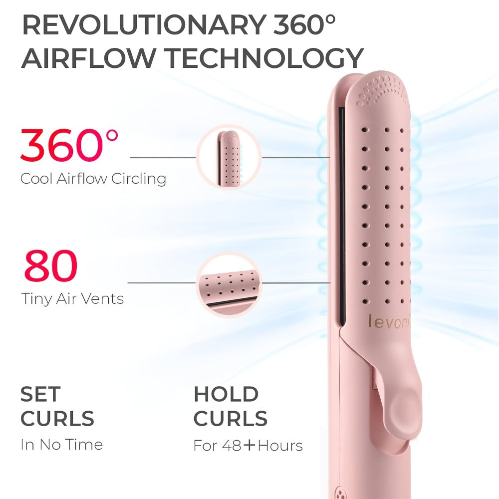 2-in-1 Curling Iron & Hair Straightener 360° Adjustable 5-Level Hot Cold Air Dual Voltage, for Home, Travel and Salon Hair Styling