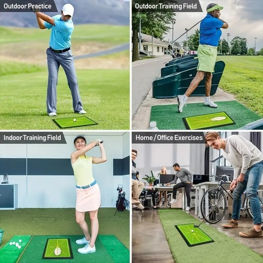 Golf Swing Training Mat with Ball Impact Path Feedback – Anti-Slip PP Base, Color-Change Swing Indicator, SBR Shock Absorption for Indoor
