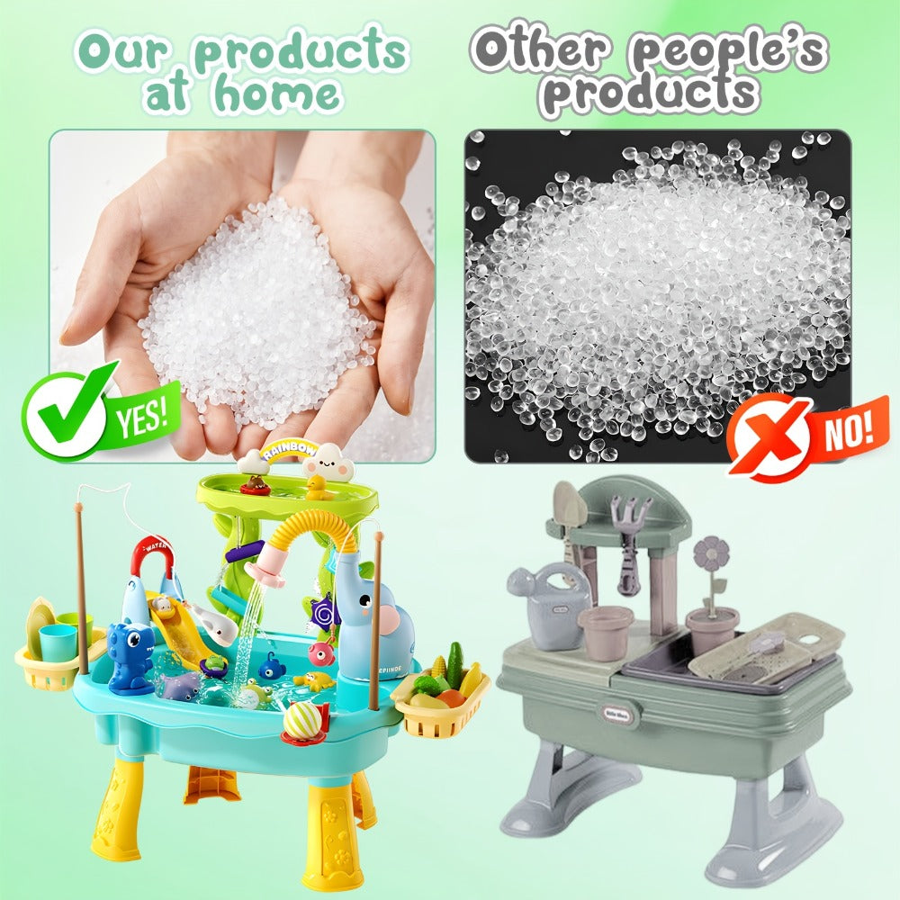 Kids Water Table Toy with Electric Pump & Faucet for Toddlers - Play Sink with Food Accessories & Fishing Toy